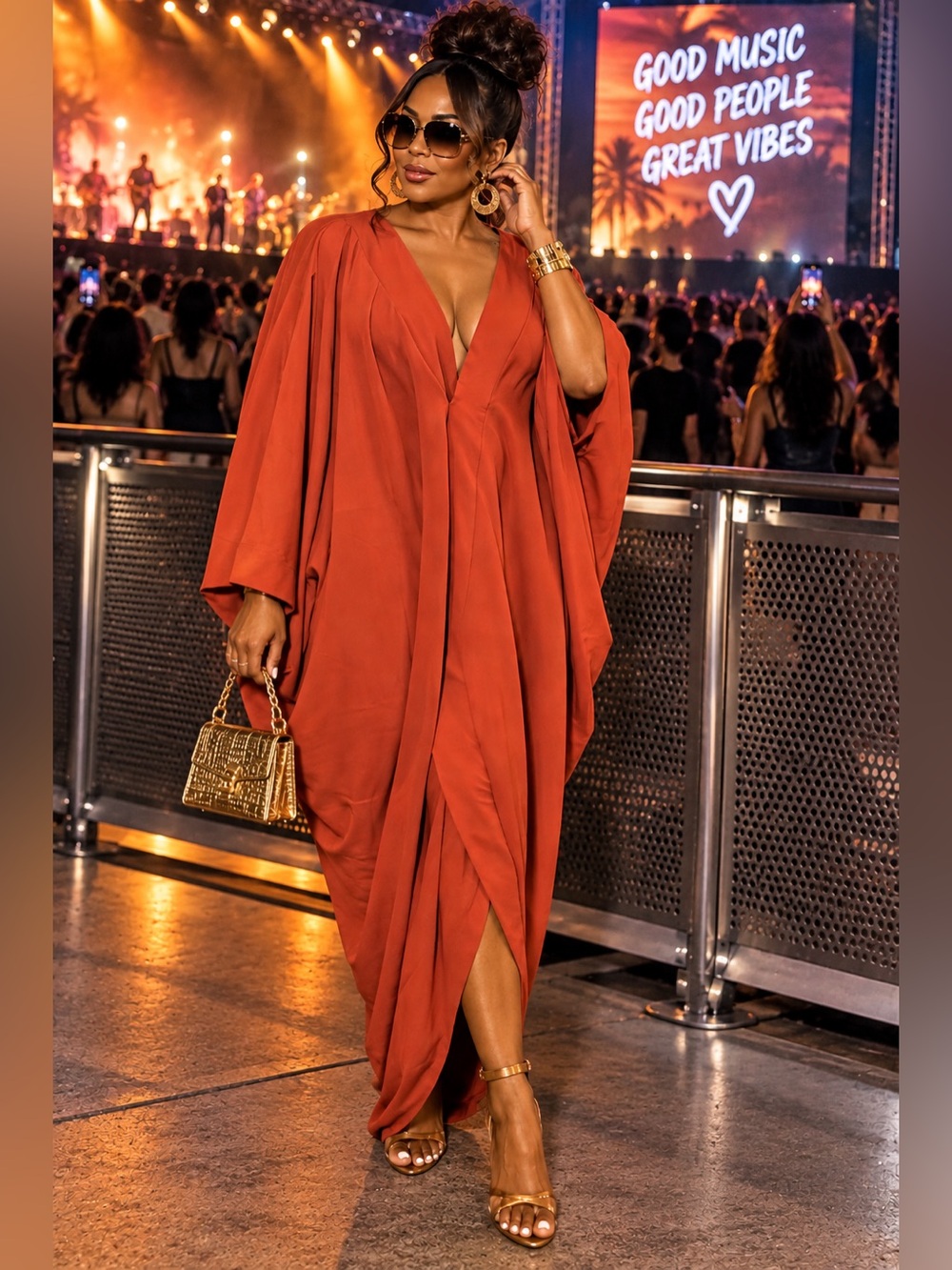 Scarlet Elegance Draped Caftan Dress